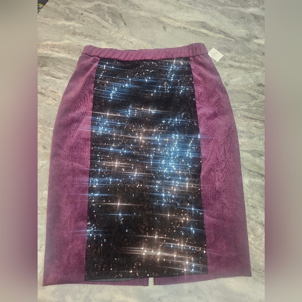 NEW! Mark Zunino Purple Sequin Mini Skirt Size 4 Glam Party Evening Holiday L